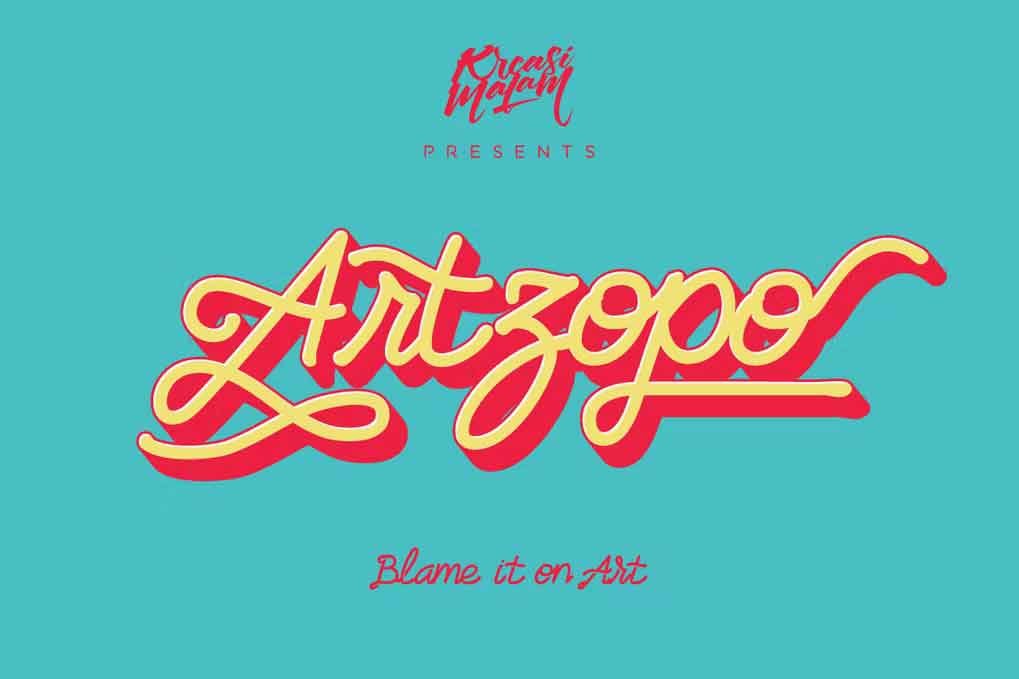 Artzopo Font free download – Script And Handwritten font preview image for Windows and Mac