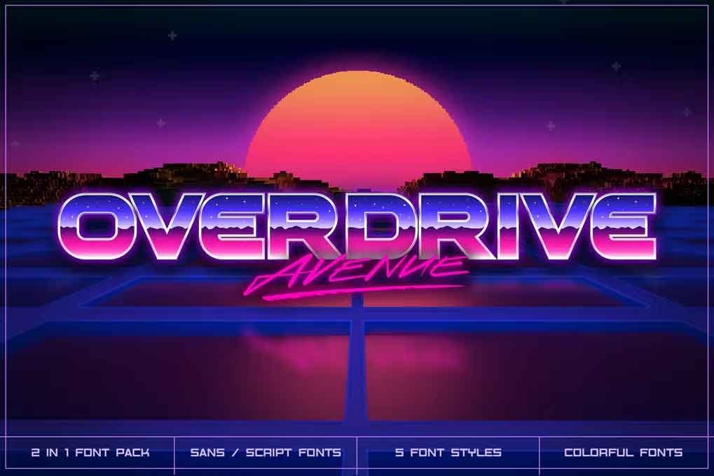 Overdrive Avenue Retro Wave Font free download – Serif Fonts font preview image for Windows and Mac